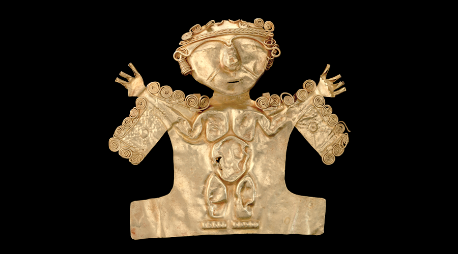 Pectoral antropozoomorfo Tumaco-La Tolita. 700 a.C. - 350 d.C. O00016, Colección Museo del Oro, 16,8 x 17,8 cm. Foto: Clark M. Rodríguez, Museo del Oro - Banco de la República.